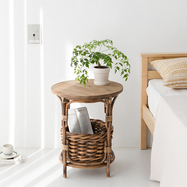 라탄 사이드테이블 침대 소파 옆 원목 미니탁자 간이 보조 화분 테이블