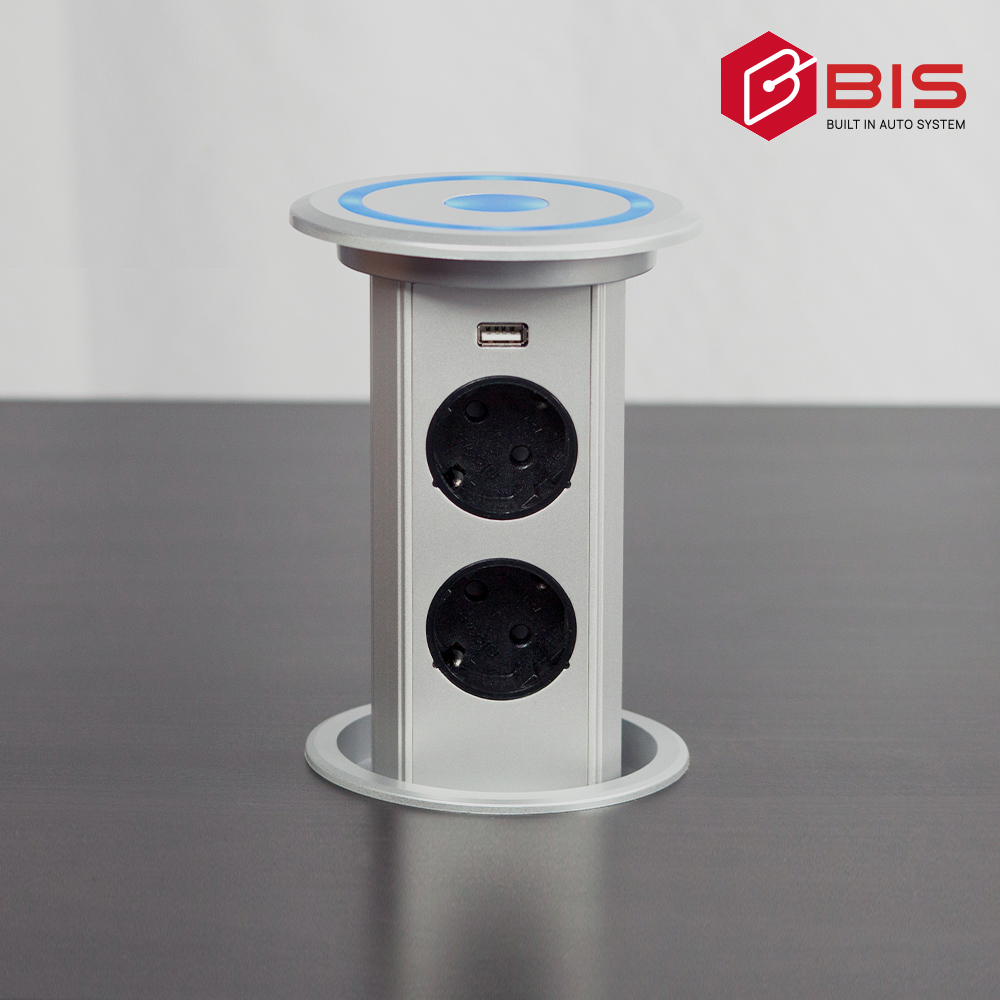 BIS 전동 팝업 인출식 2구콘센트 USB 빌트인 매립 사무실 회의실 책상 BIP-100U - 상세 이미지 2