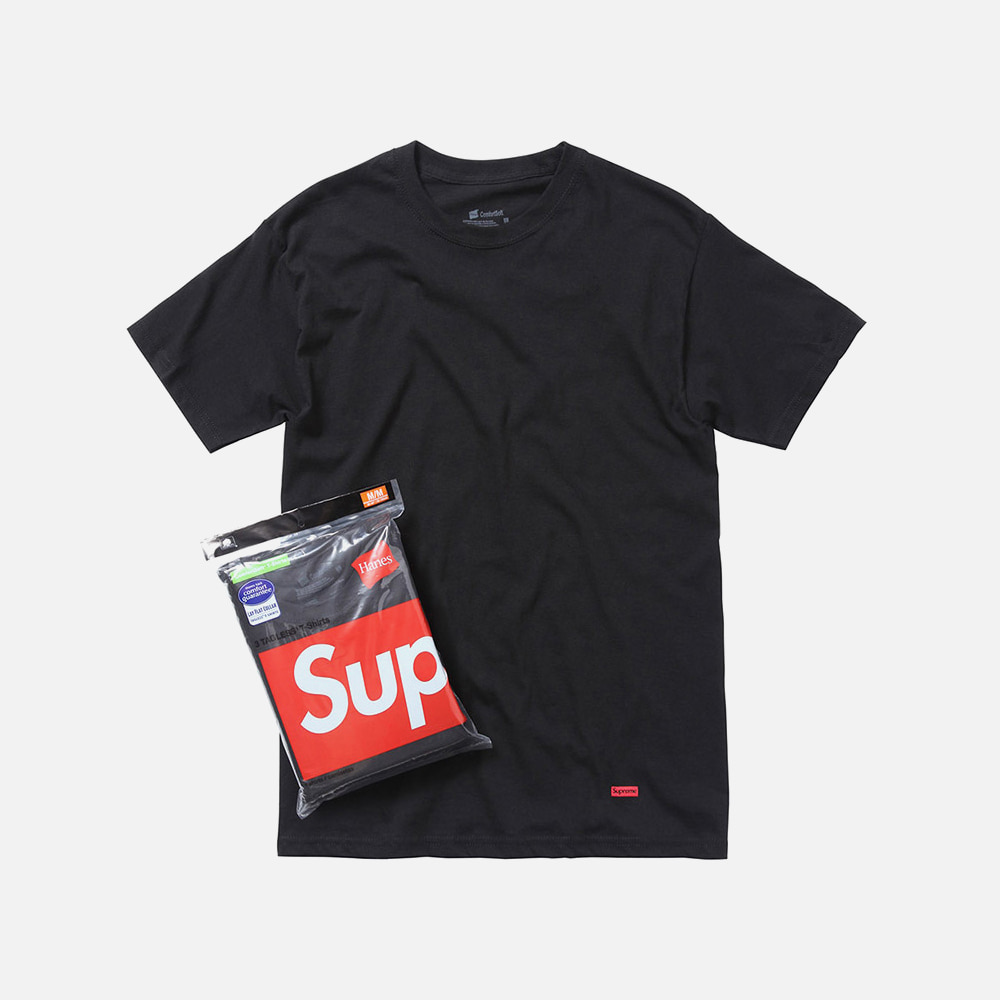 슈프림 Hanes Tagless Tees 반팔티 3팩 99HAA23-BLACK - 상품 이미지