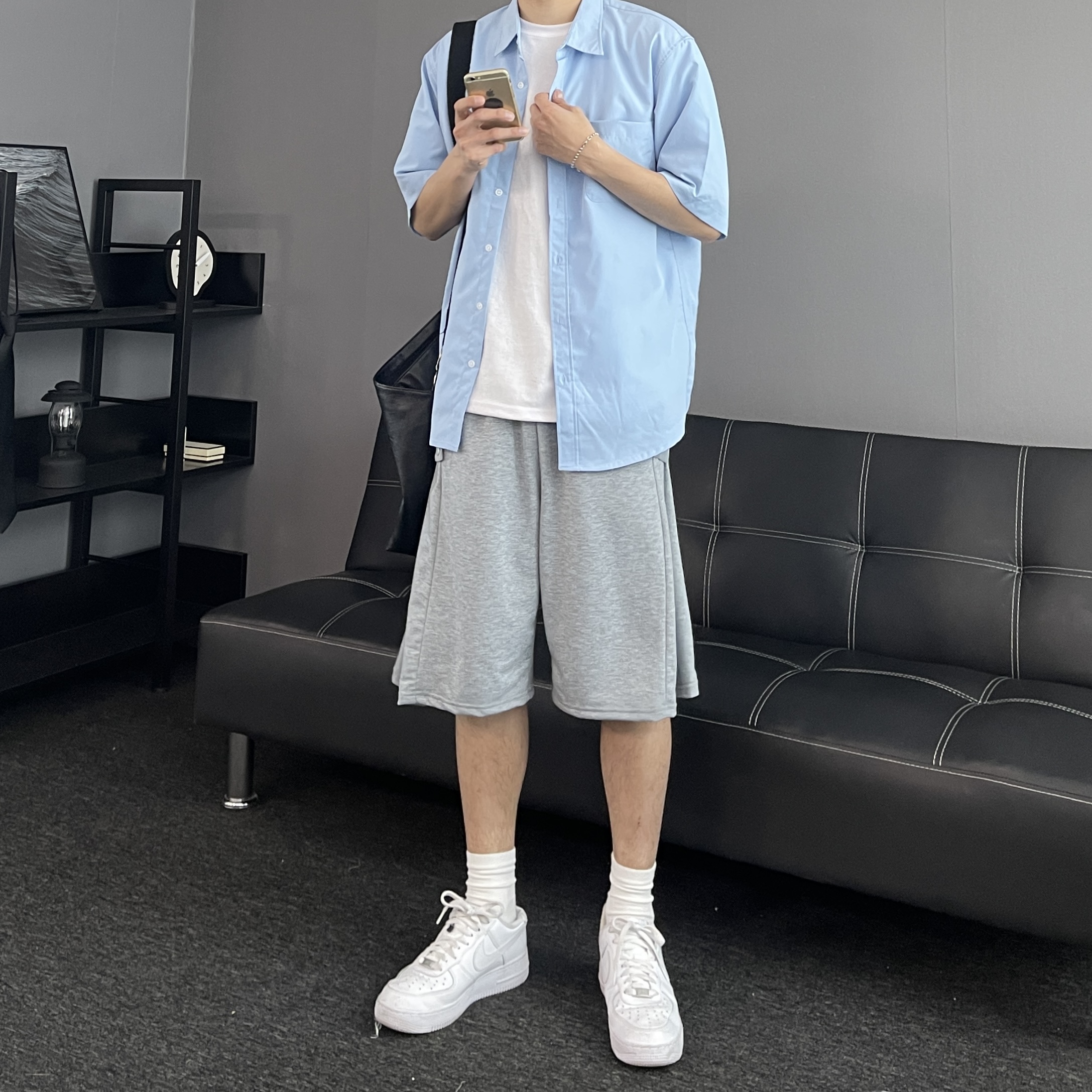 1+1 반팔와이셔츠 남자여름남방 남자오버핏셔츠 - 상세 이미지 2
