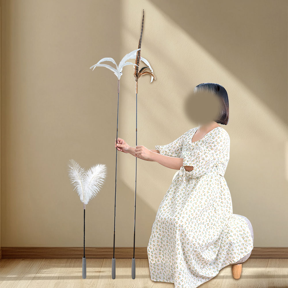 크레용펫 고양이 꿩 깃털 타조 160cm 롱 3단 접이식 낚시대 - 상품 이미지
