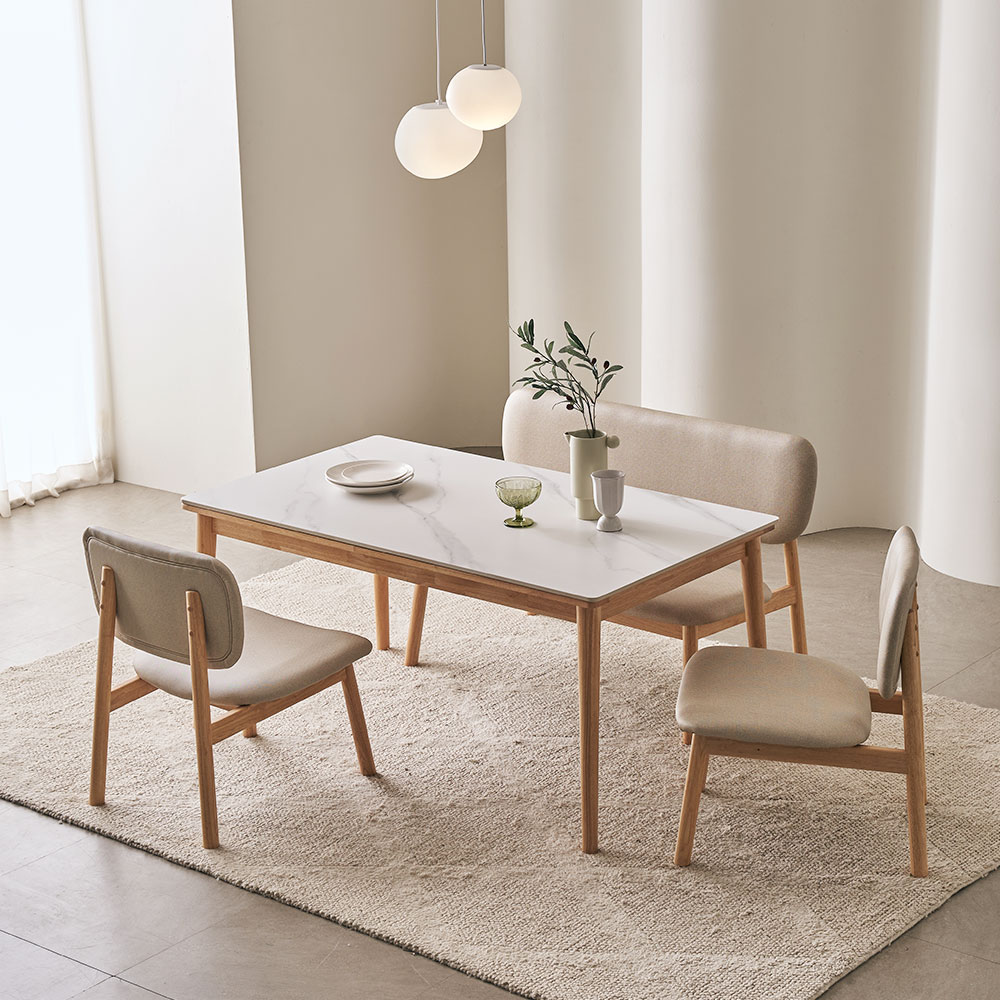 장인가구 칸토르모노 원목 패브릭 2인 낮은 식탁 벤치 의자 등받이