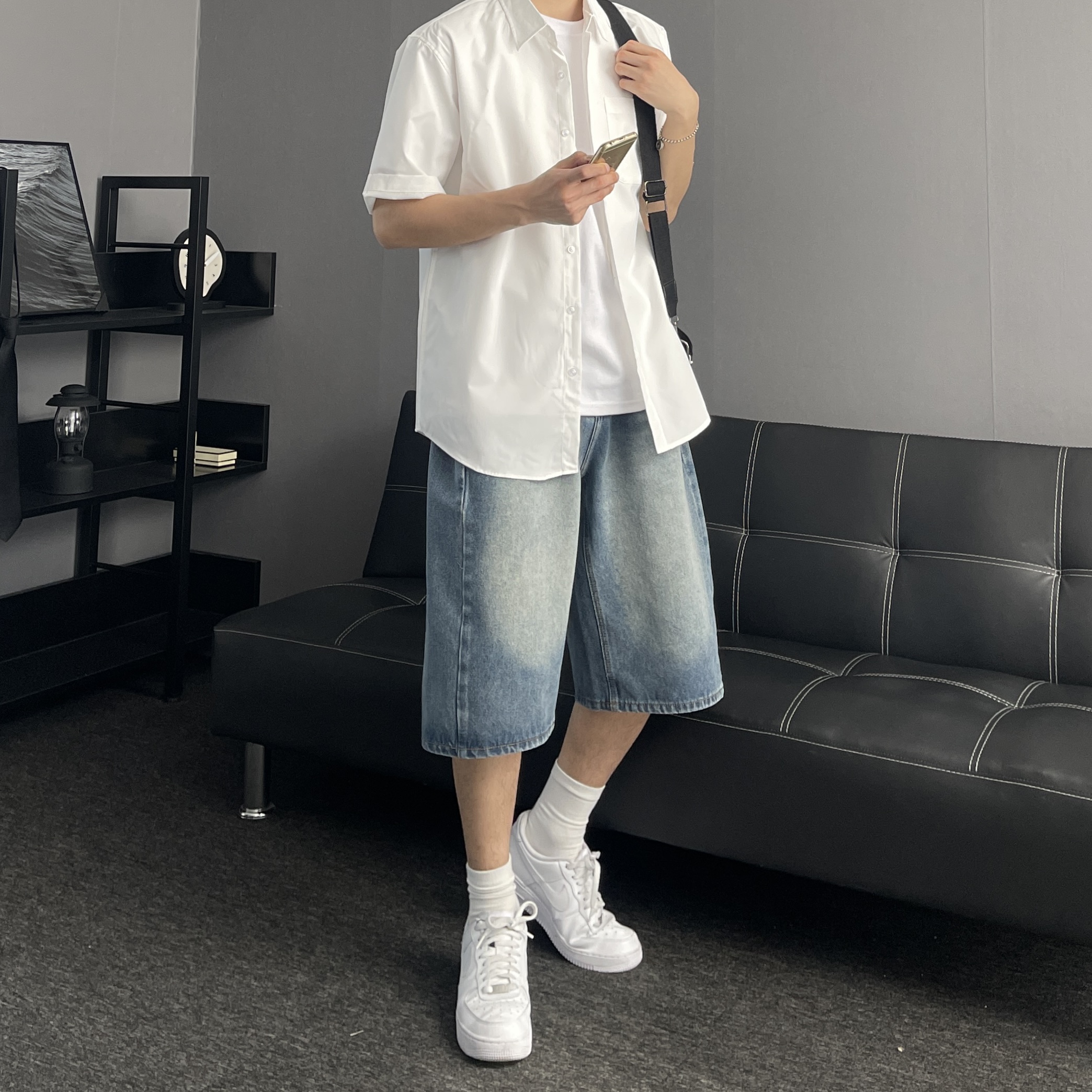 1+1 반팔와이셔츠 남자여름남방 남자오버핏셔츠 - 상세 이미지 5