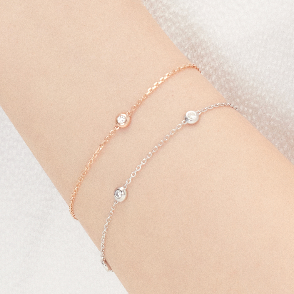 2.8mm 랩 다이아 5개 쏠 베젤 팔찌 데일리 레이어드 - 상세 이미지 5