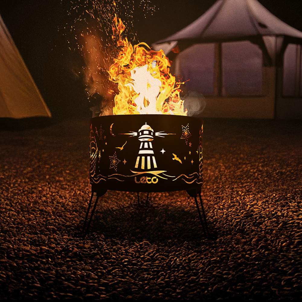 레토 감성 캠핑 화로대 접이식 원통형 바베큐그릴 세트