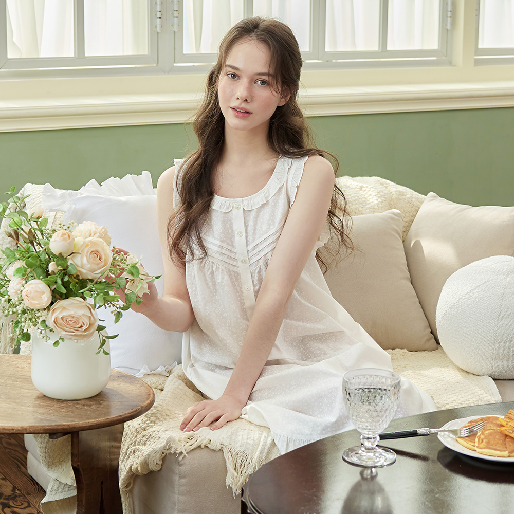 화이트퓨어 순면 여성 나시 빅사이즈 원피스 잠옷 - 메인 이미지