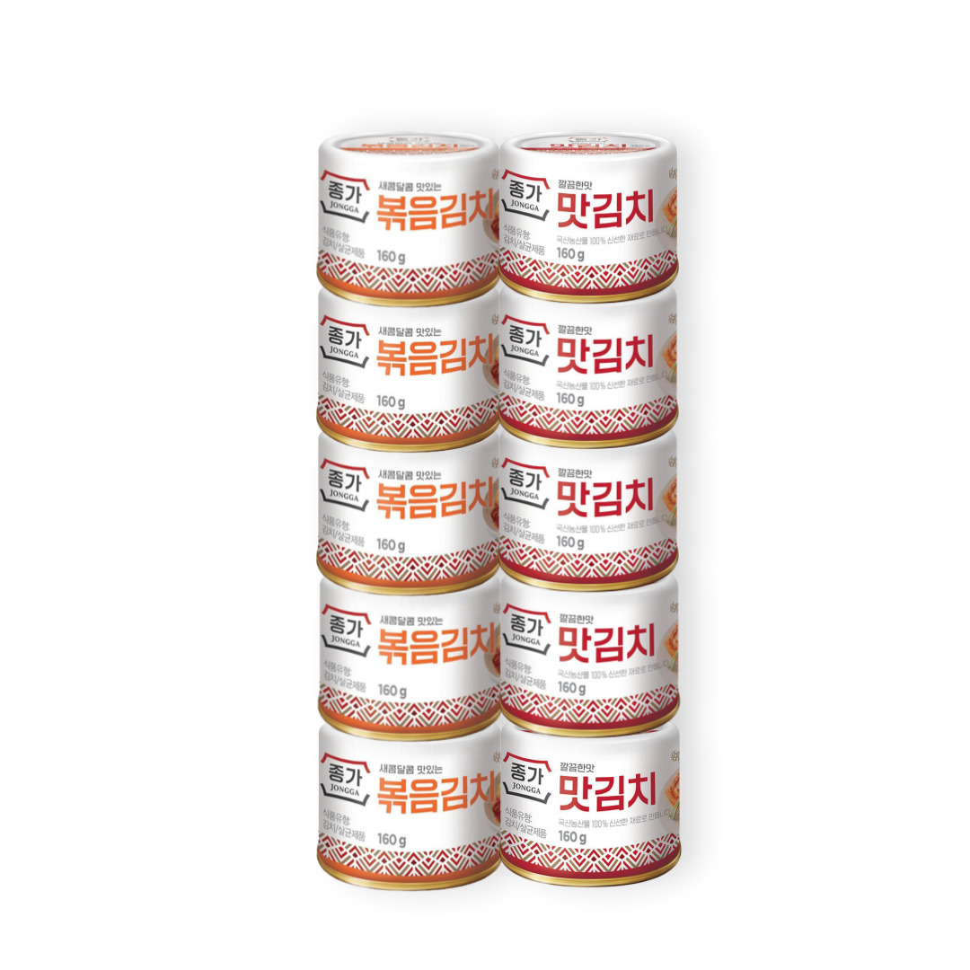 청정원 깔끔한맛김치+고소한볶음 종가집 캔김치 여행용 간편통조림 160g 5+5 총10개 - 상품 이미지