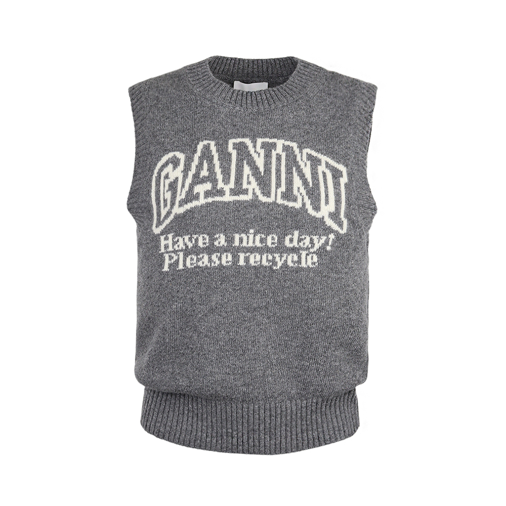 가니 여성 로고 그래픽 크루넥 울 니트 베스트 K2308 523