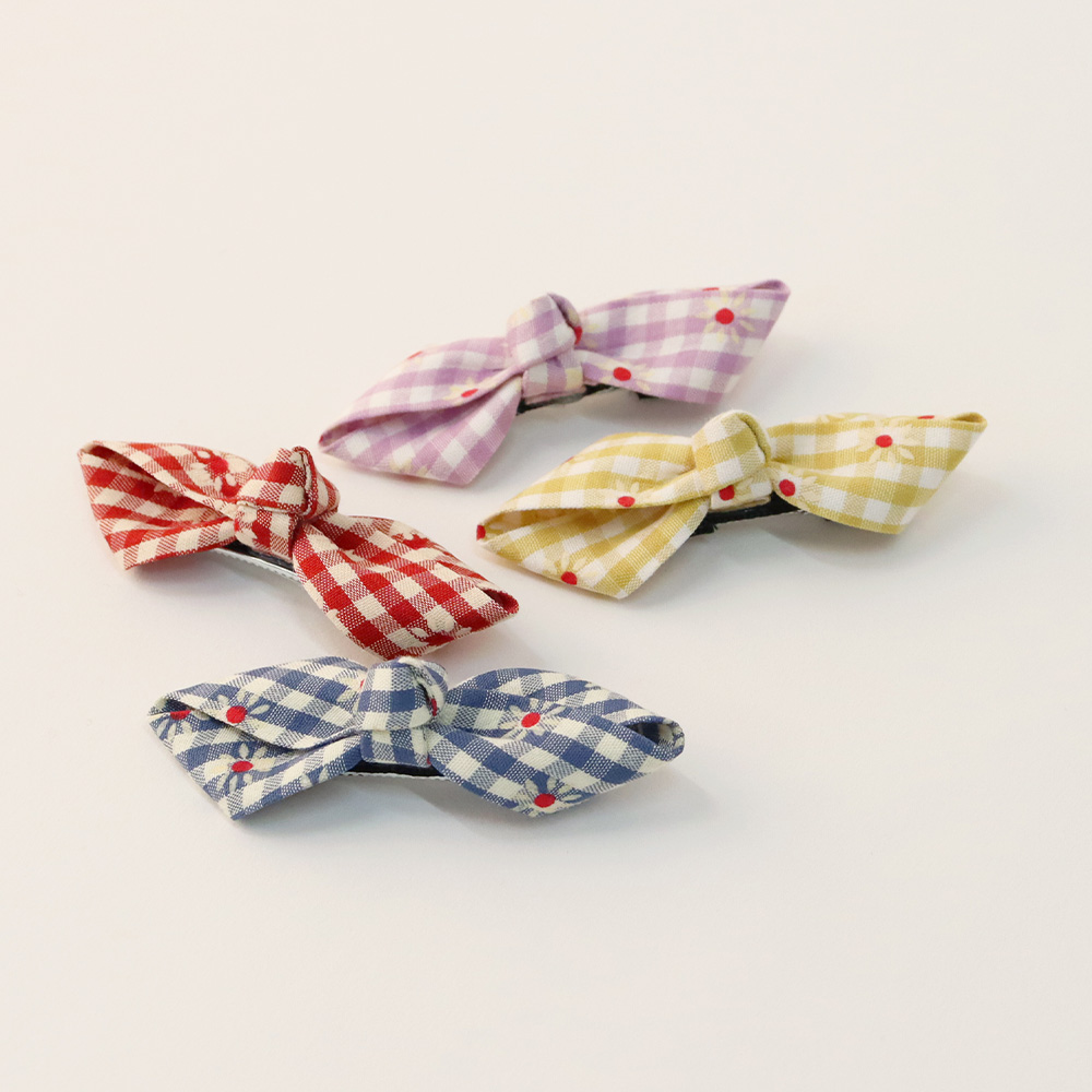 플라워체크 매듭 리본 집게핀 유아헤어핀 - 상세 이미지 2