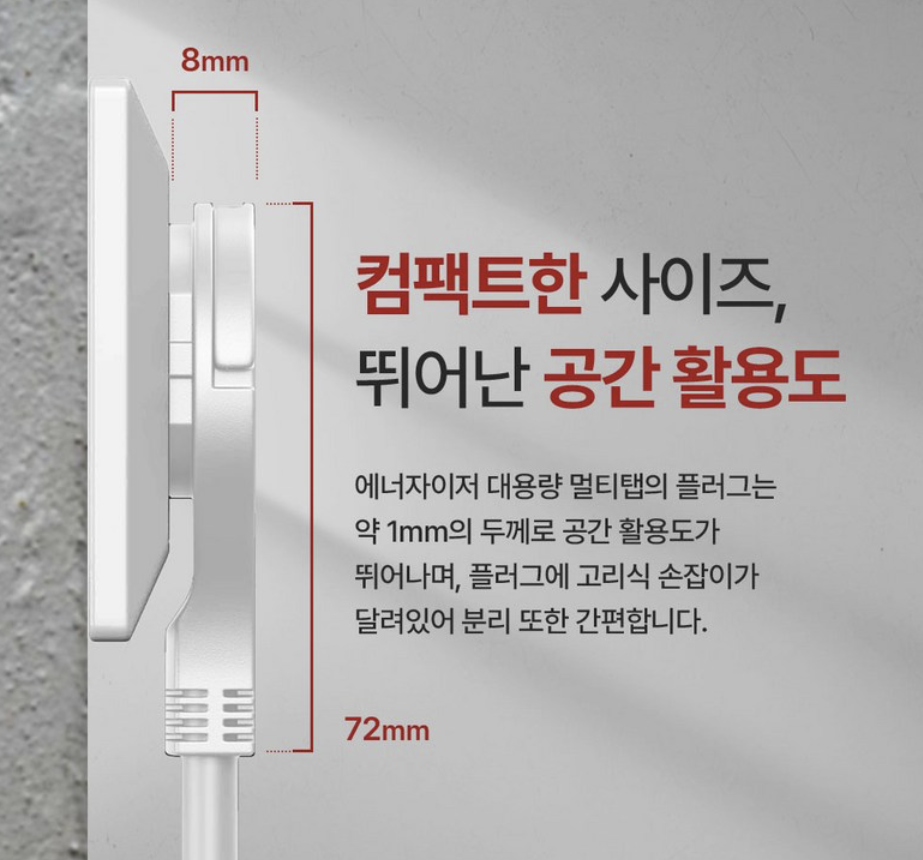 에너자이저 멀티탭 큐브 납작플러그 4000W 고용량 3구 USB-A 2구 C타입 1구