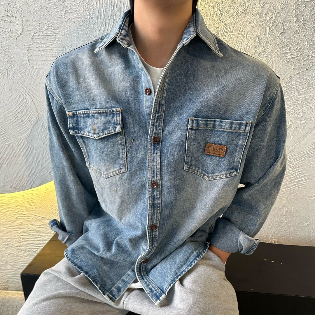 데님셔켓 남자데님셔츠 연청셔츠 - 상품 이미지