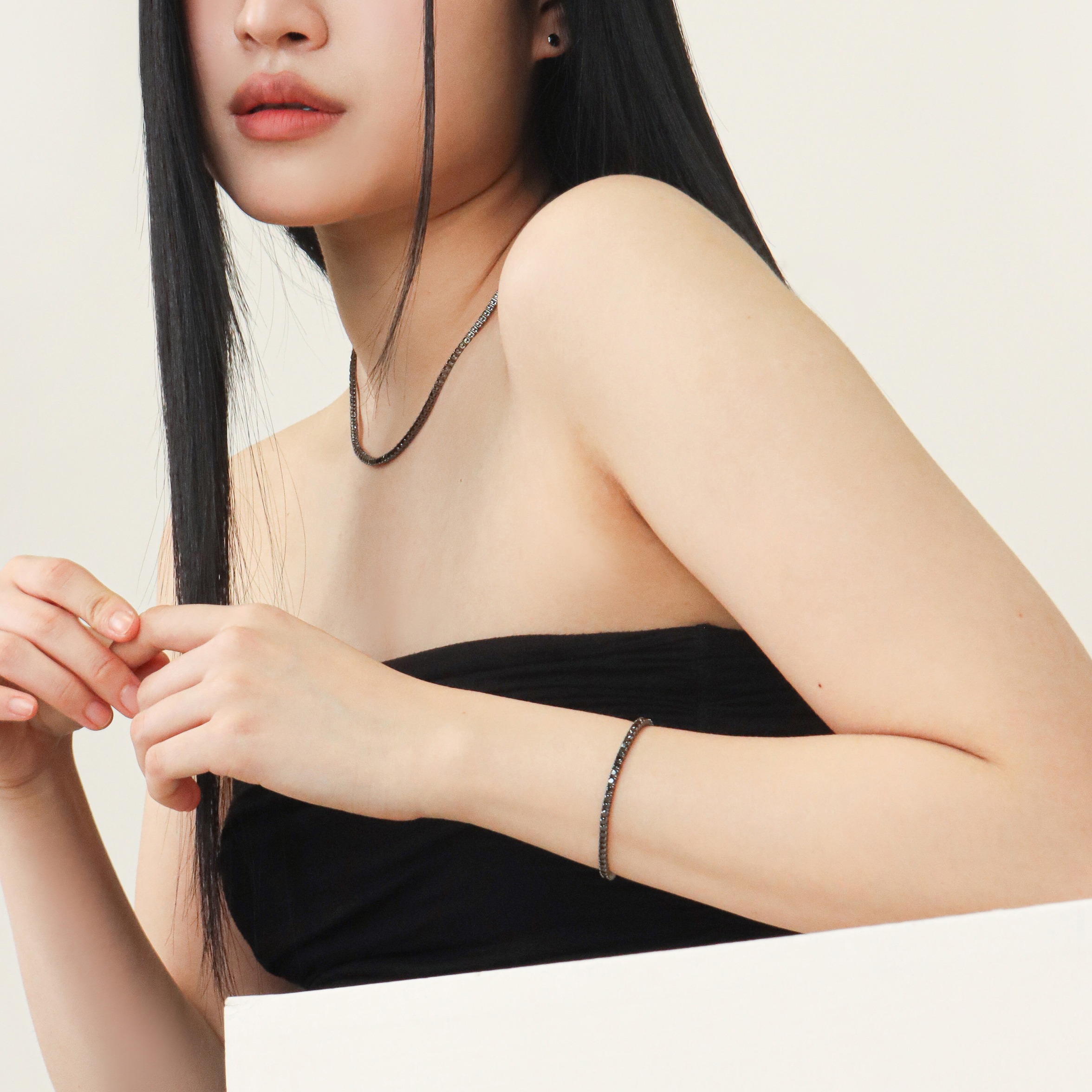 블랙 라운드 큐빅 테니스팔찌 2.5mm - 상세 이미지 5