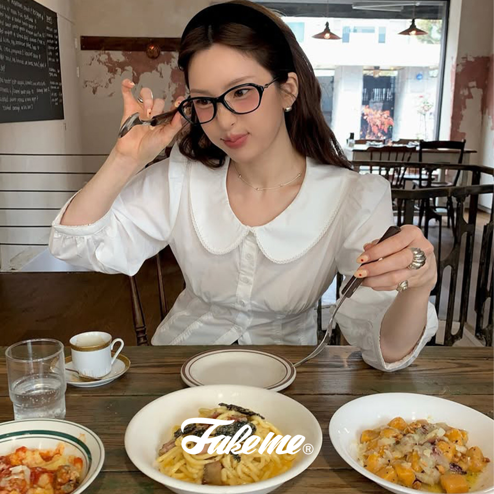 페이크미 신디 BSV 블랙 얇은 뿔테 티타늄 가벼운 오버사이즈 긱시크 캣아이 안경 - 상세 이미지 2
