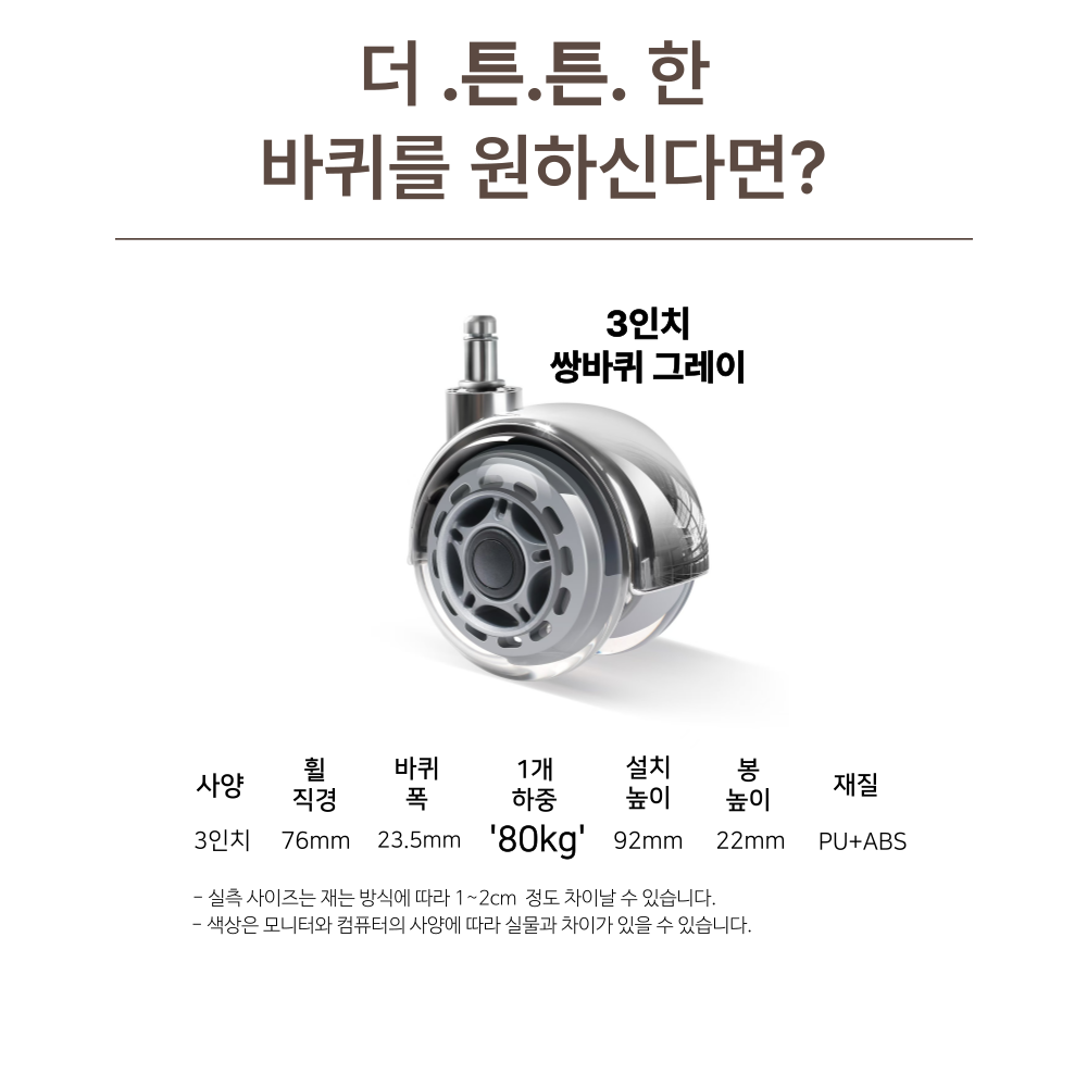 의자바퀴 교체 사무실 이동식바퀴 캐스터바퀴 부품 회전 50mm 2인치