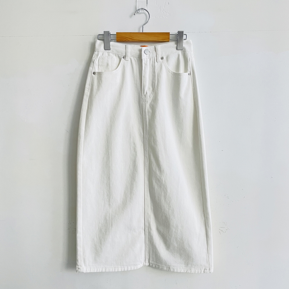 데님스커트 청치마 H라인 롱 화이트 뒷트임 스커트 이미지 6