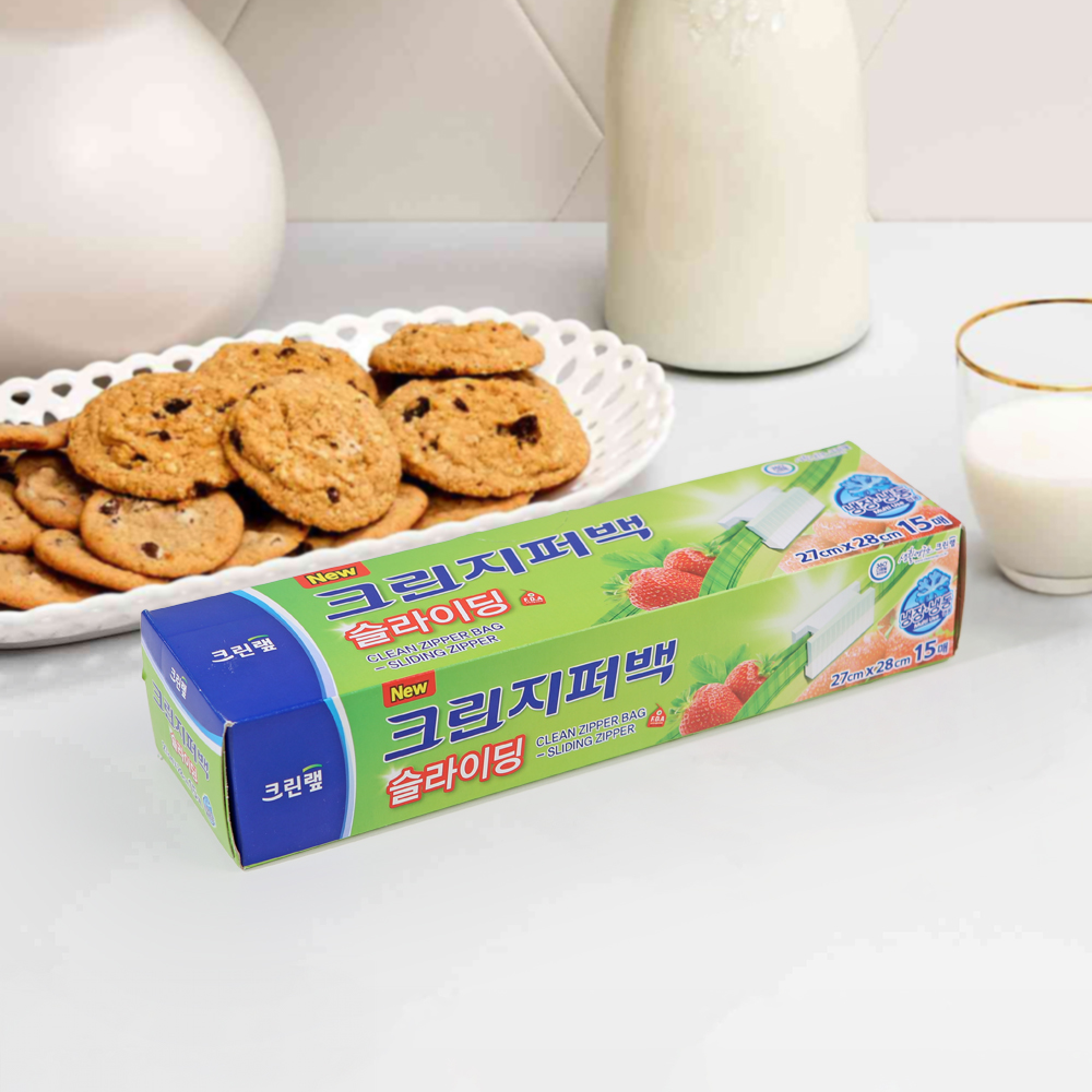 크린랩 슬라이딩 지퍼백 대(27x28) 15매 간편지퍼백