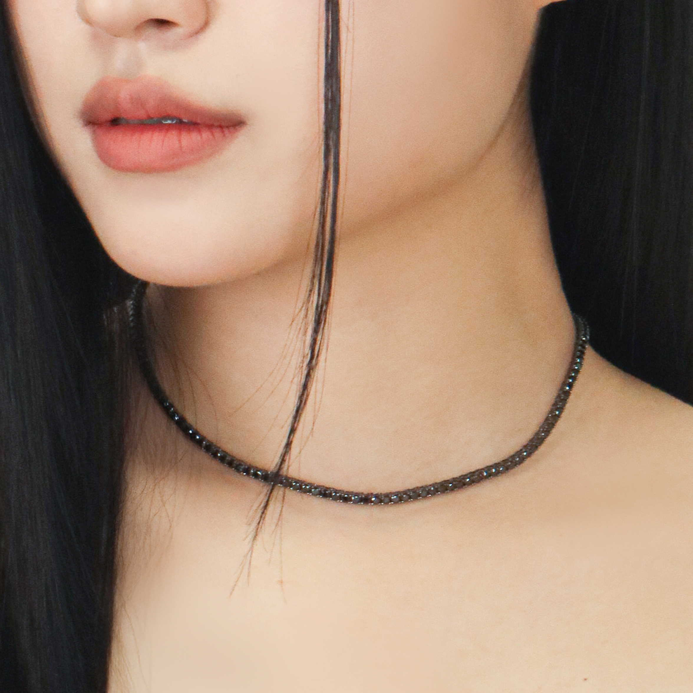 2.5mm 블랙 라운드 테니스목걸이 - 상품 이미지