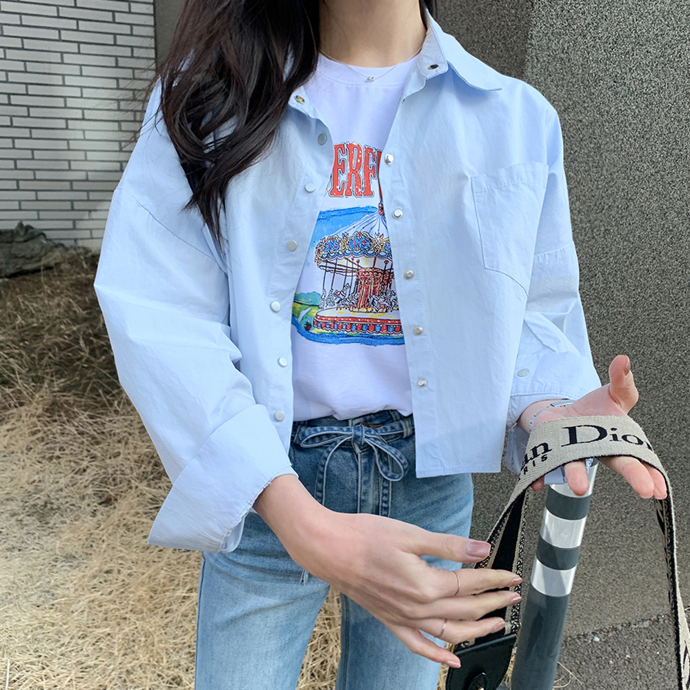 티부레 세미크롭 언발 기장 루즈핏 셔츠 - 상세 이미지 2