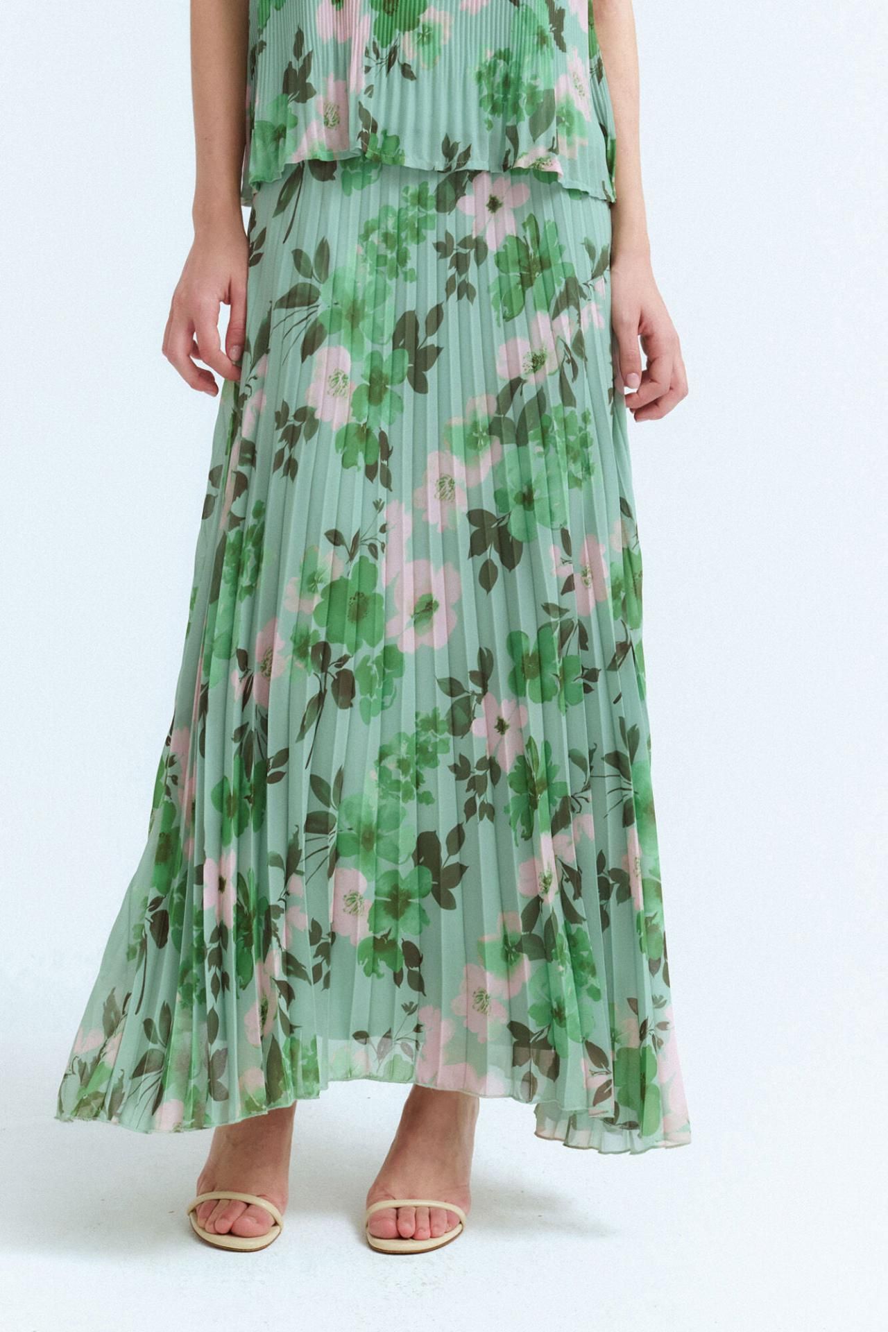 빌라 플리츠 롱 스커트 5729677 KAKI