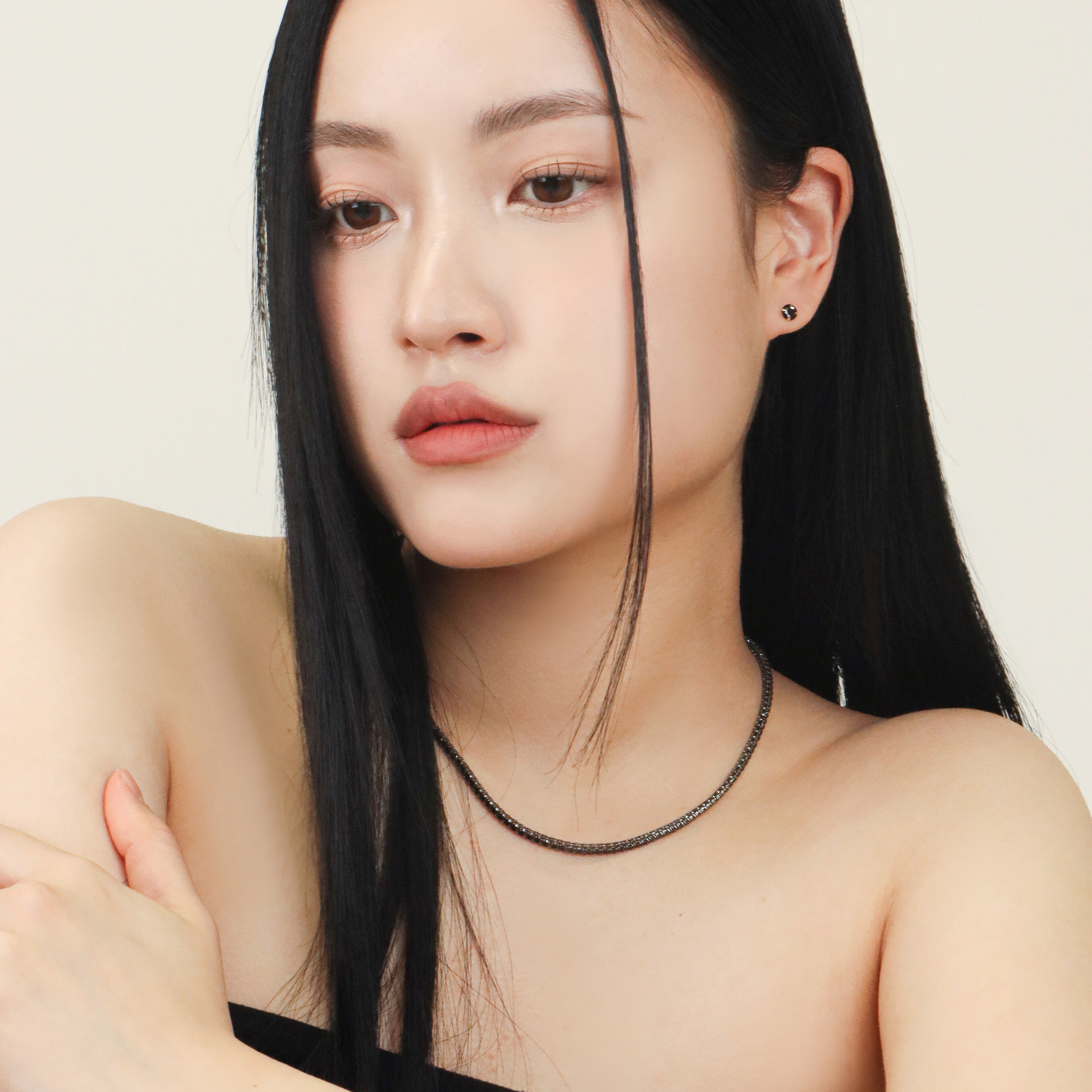 2.5mm 블랙 라운드 테니스목걸이 - 상세 이미지 3