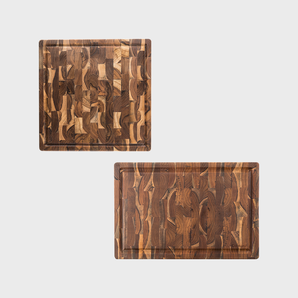 쿡셀 직사각+정사각 티크도마 세트 - 엔드그레인 친환경 나무 플레이팅 위생 미네랄오일