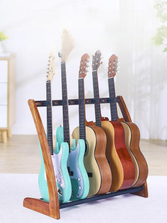 [해외]원목 통기타 거치대 행거 멀티 기타랙 바이올린 음악학원 솔리드 보관대 3개-원목색