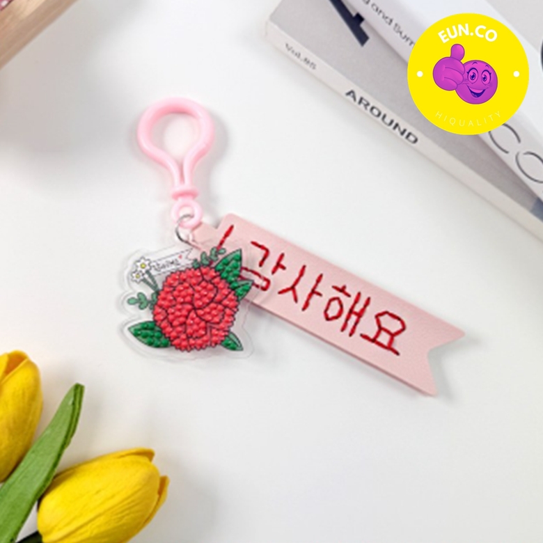 카네이션 가죽 키링 만들기 보석십자수 DIY 취미공예 열쇠고리 어버이날 선물 미술수업 - 메인 이미지