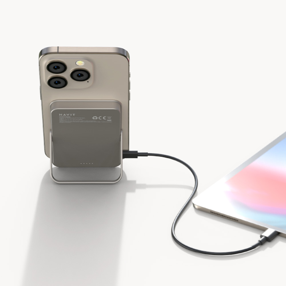 아트란 HAVIT 맥세이프 고속 무선 보조배터리 미드센추리모던디자인 10000mAh PB5222 20W C타입 거치형 스탠드 이미지 6