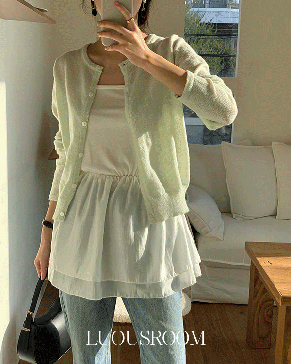 민트칩 봄 라운드넥 긴팔 데일리 리본 포인트 가디건 - 상품 이미지