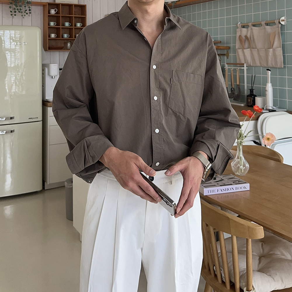 남자 오버핏 셔츠 흰색 빅사이즈 빨간 레드 남방 남자 와이셔츠 - 상세 이미지 4