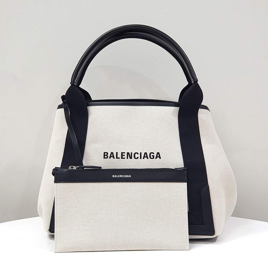 발렌시아가 여성 캔버스 네이비 스몰 카바스 토트백 베이지 339933 2HH3N 9260