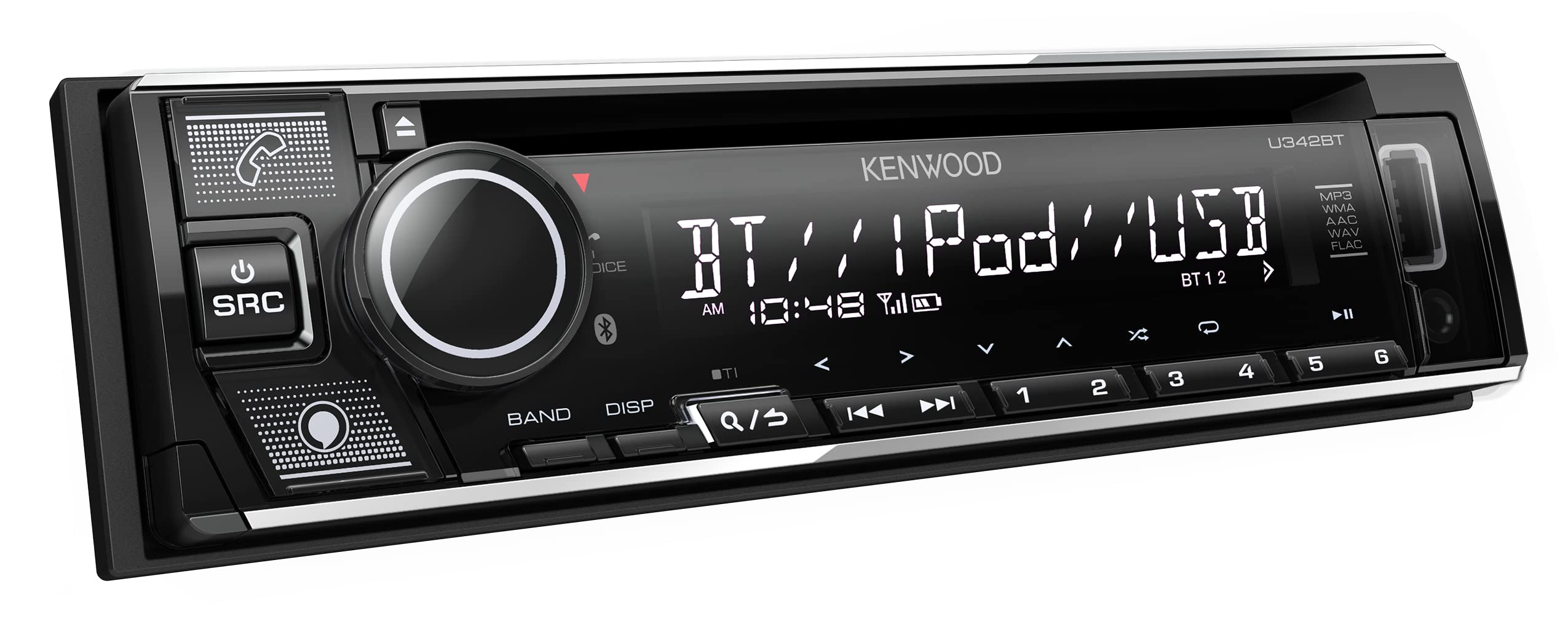 켄우드 Kenwood 자동차 블루투스 오디오 1DIN 수신기 U342BT 블랙 - 메인 이미지