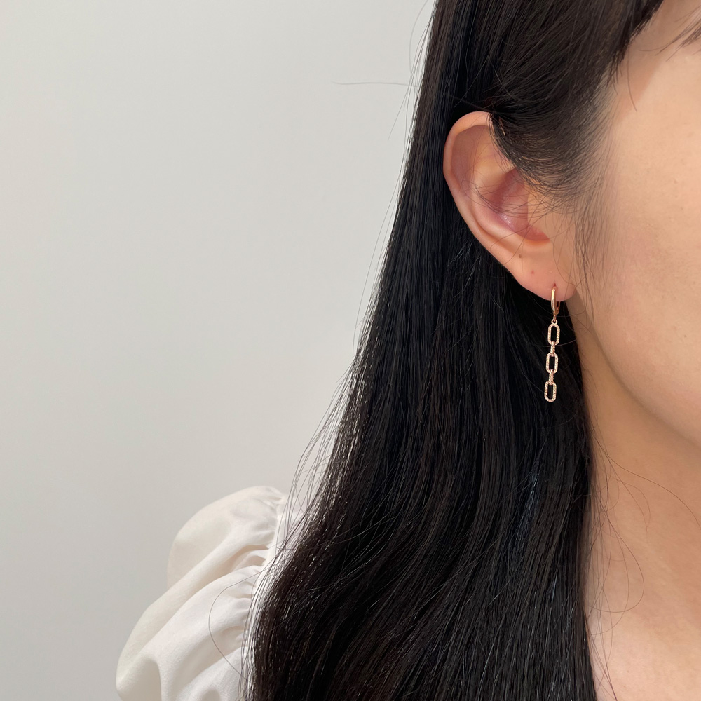 14K 18K 글로우 컷팅 클립 체인 롱 드롭 원터치 귀걸이 - 상세 이미지 3