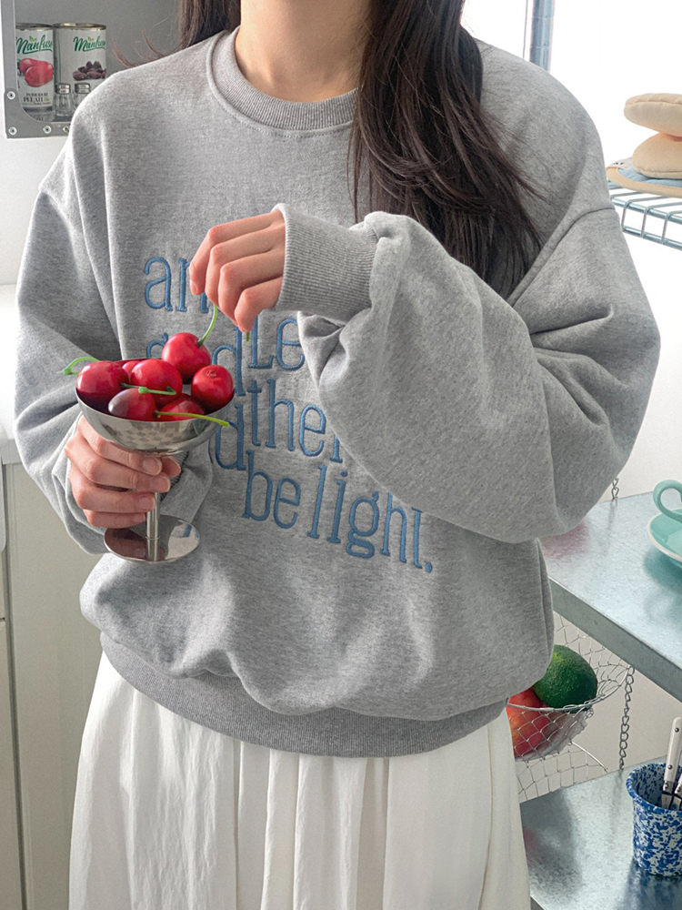 캐주얼 오버핏 레터링 자수 여성 맨투맨 박스티 여자 가을 티셔츠 코튼 라운드