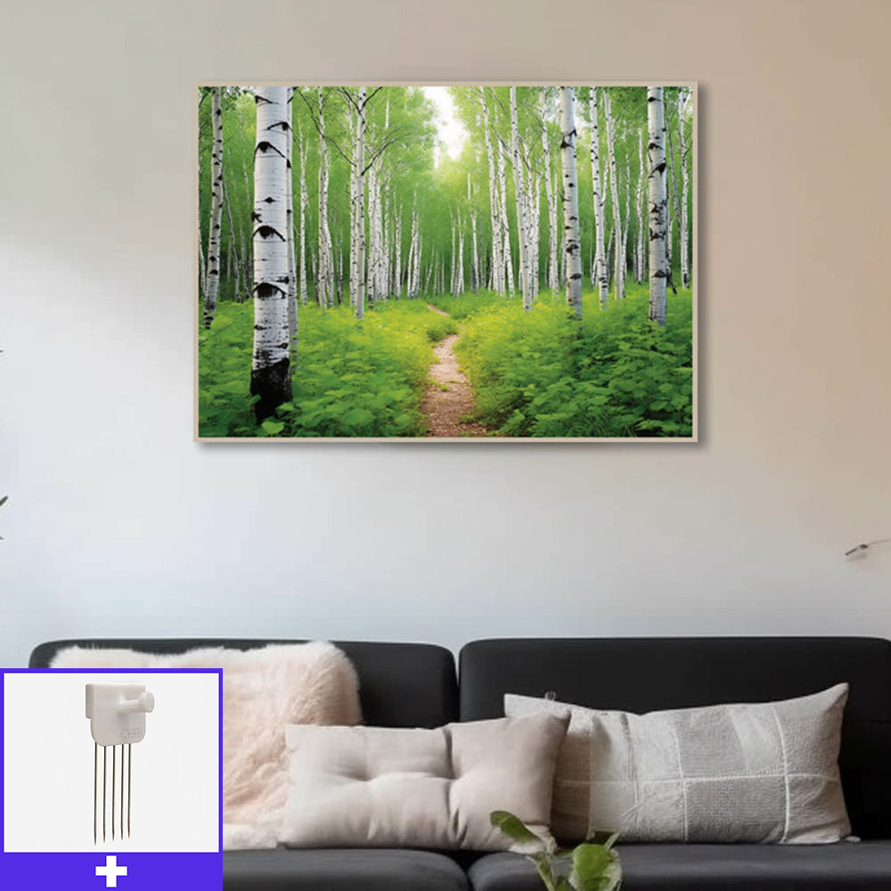 푸른자작길 A1 84.1X59.4cm 무광화이트 알루미늄액자 자작나무 그림 - 상품 이미지