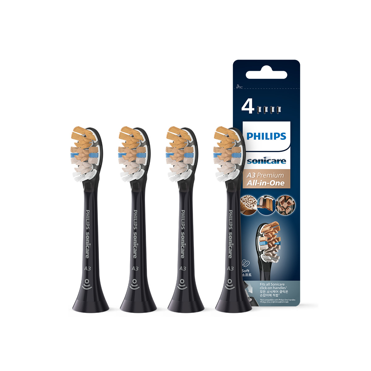 필립스 소닉케어 올인원 전동칫솔 A3 4개입 블랙 HX9094/96