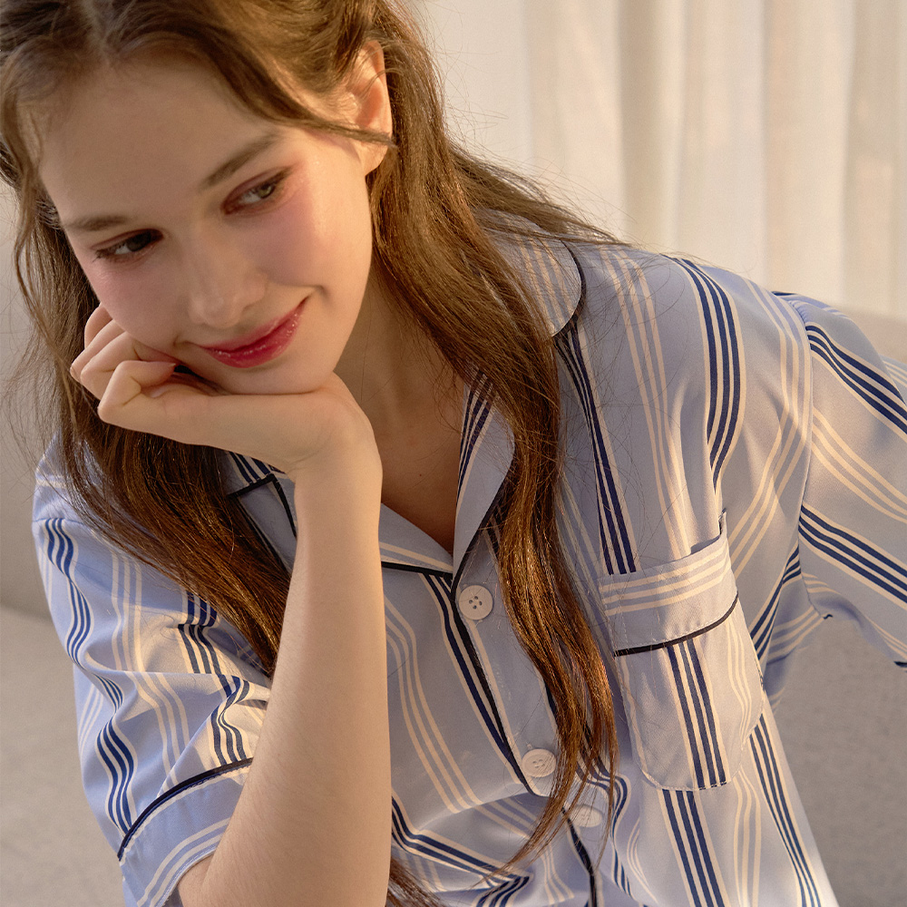 도씨 실크핏 베이 반팔 파자마 세트 커플잠옷 여름 홈웨어