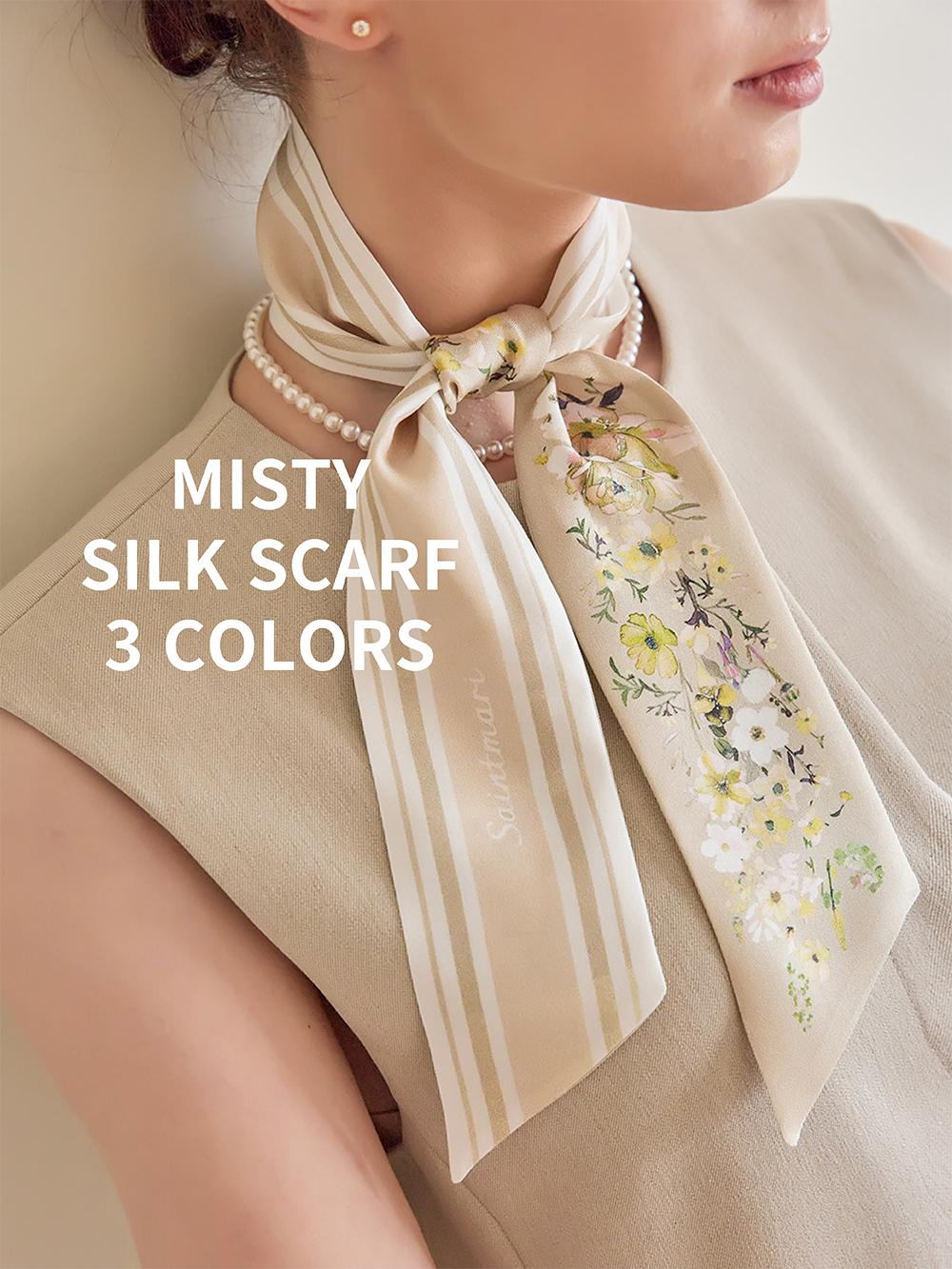 세인트메리 실크 미스띠 플라워 트윌 스카프