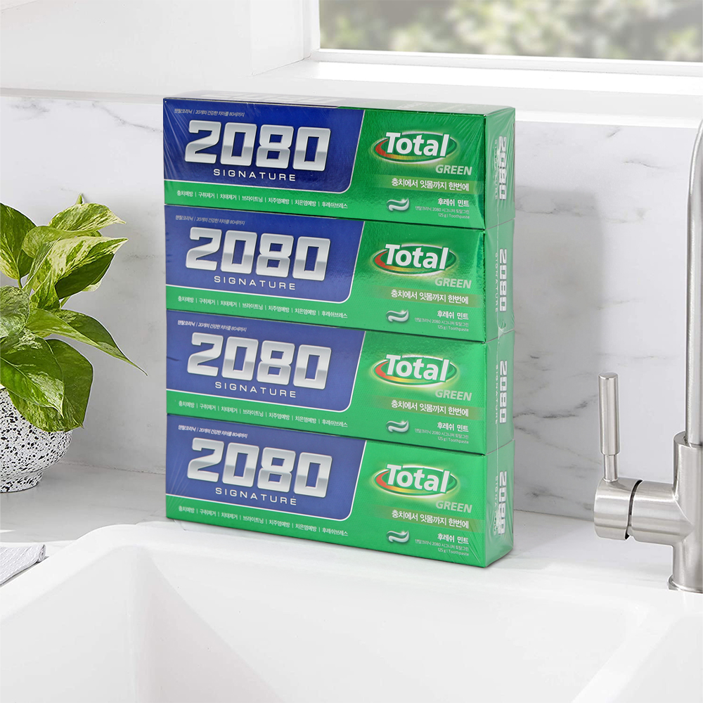애경 2080 시그니처 토탈 치약 125g 4입x4입(총8입) 그린 블루 민트향 - 상세 이미지 2