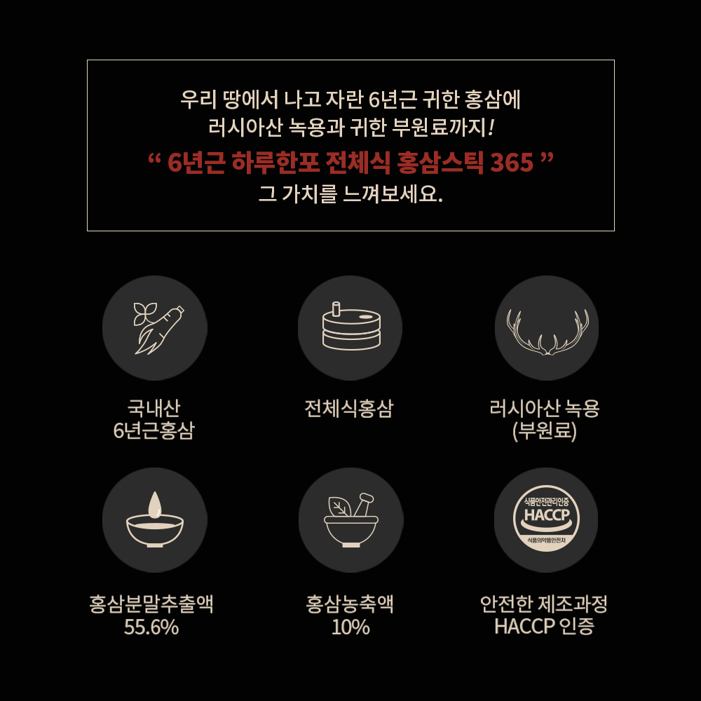 6년근 고려 홍삼정 하루한포 전체식 홍삼 스틱 365 녹용 선물세트 30포, 1개