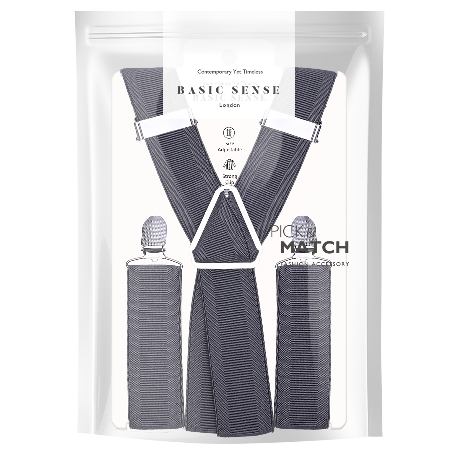 베이직센스 남성멜빵 35mm X자 서스펜더 정장 웨딩 그레이 - 상세 이미지 5