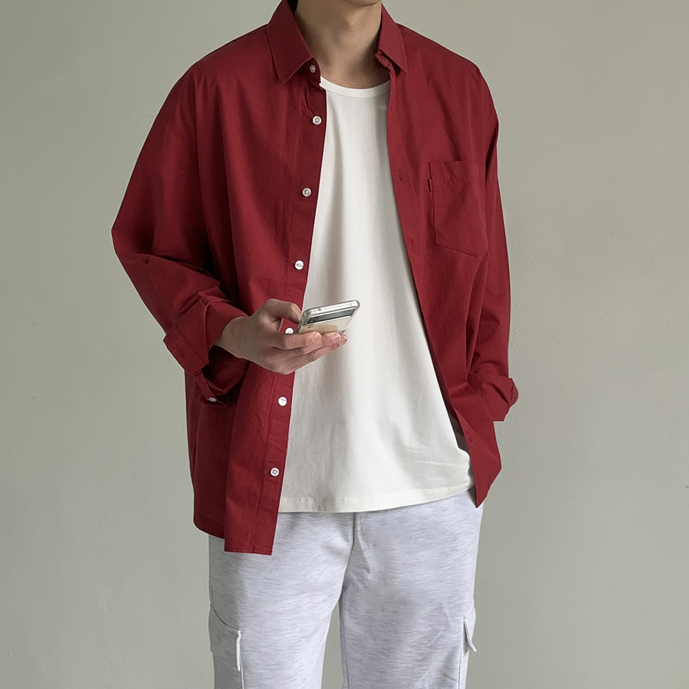 남자 오버핏 셔츠 흰색 빅사이즈 빨간 레드 남방 남자 와이셔츠