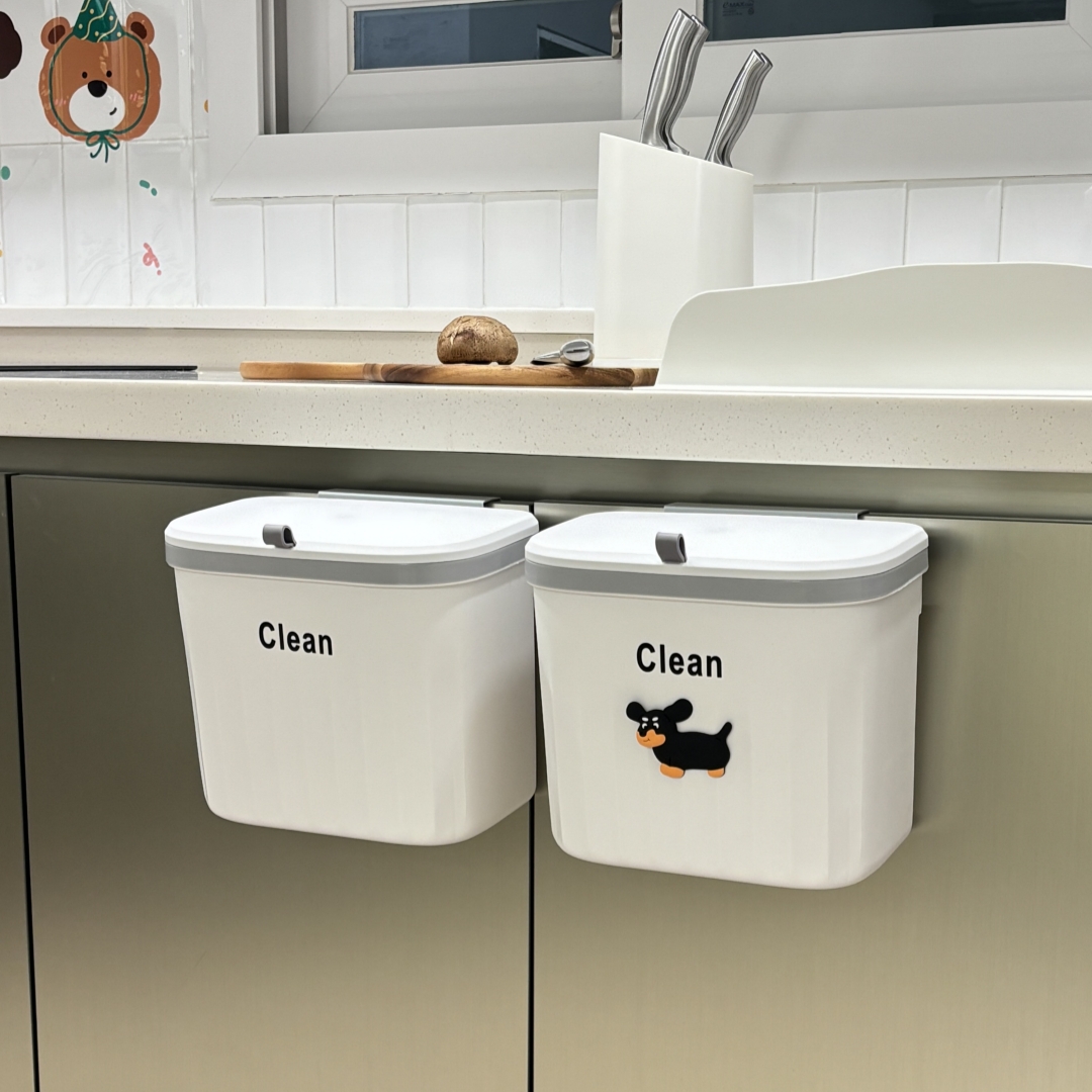 1+1 화이트 벽걸이형 슬라이딩 냄새차단 싱크대 쓰레기통 부착식 휴지통 8L