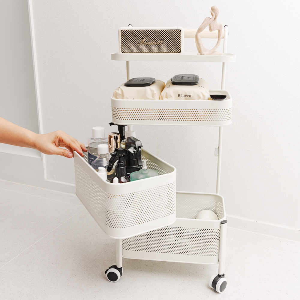 오픈 사각 철제 트롤리 회전 이동식 틈새 기저귀 선반 4단