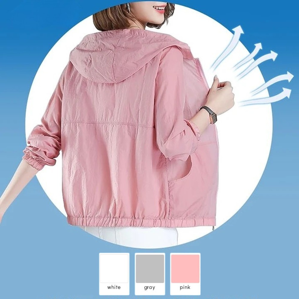 쿨 여성 바람막이 후드집업 3size 얇은 바막 시스루 여름 장마 간절기 집업 - 상품 이미지