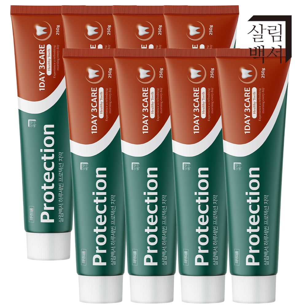 살림백서 하루세번 프로텍션 구취제거 불소 치약 대용량 250g, 8개