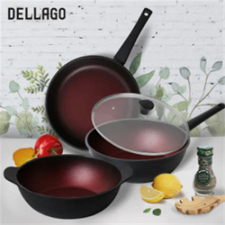 [DELLAGO] 델라고 와인 인덕션(IH)겸용 프라이팬&냄비 4종세트 (프라이팬28cm+궁중팬28cm+양수냄비 28cm+유리뚜껑 28cm)