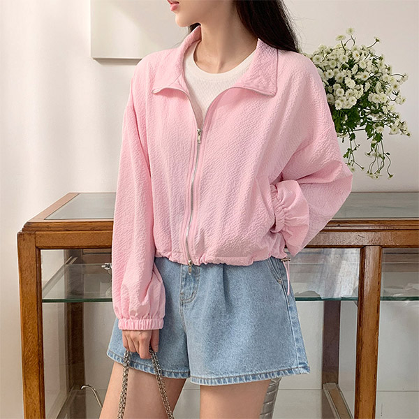 에노딘 스트링 크롭 시어서커 집업 점퍼 jp720