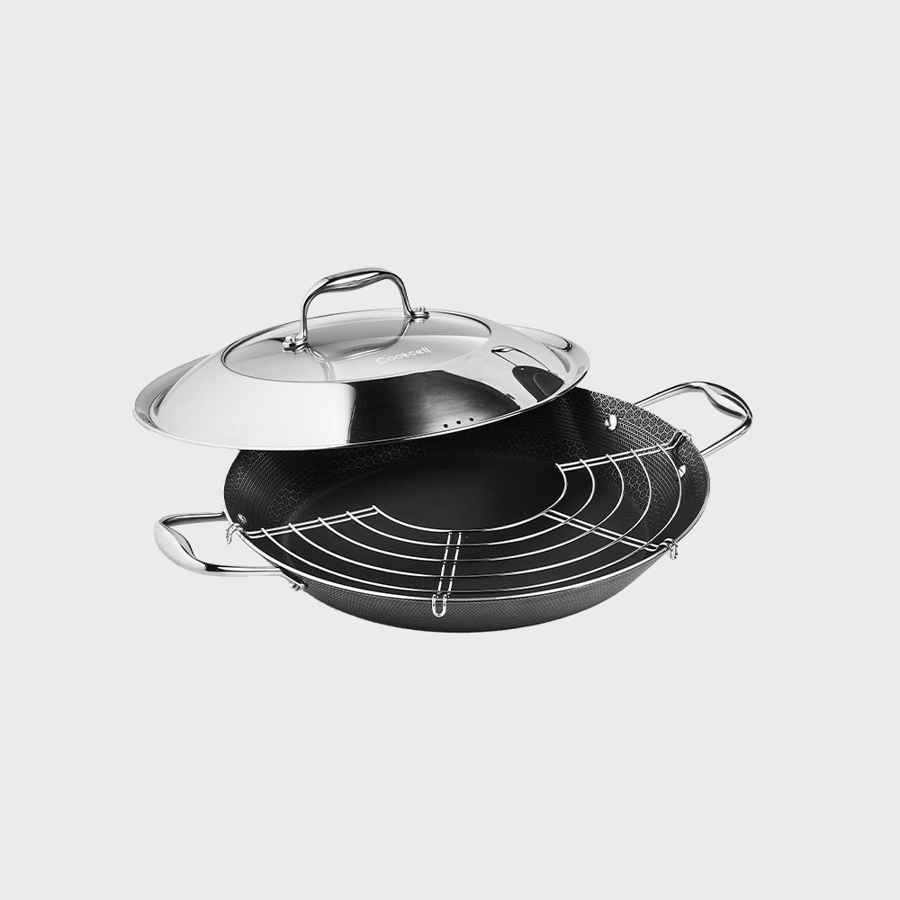 쿡셀 빠에야팬 멀티 후라이팬 36cm 세트 (뚜껑포함, 세라믹 IH 코팅)