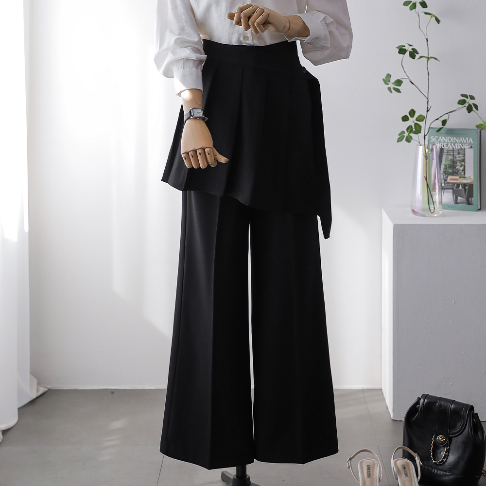 라시엘 플리츠 랩 레이어드 탈부착 와이드 슬랙스 팬츠 - 상세 이미지 2